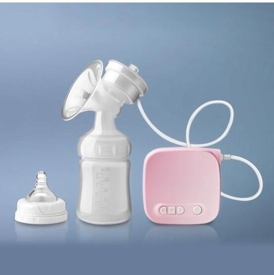 a breast pump and a pink bottle