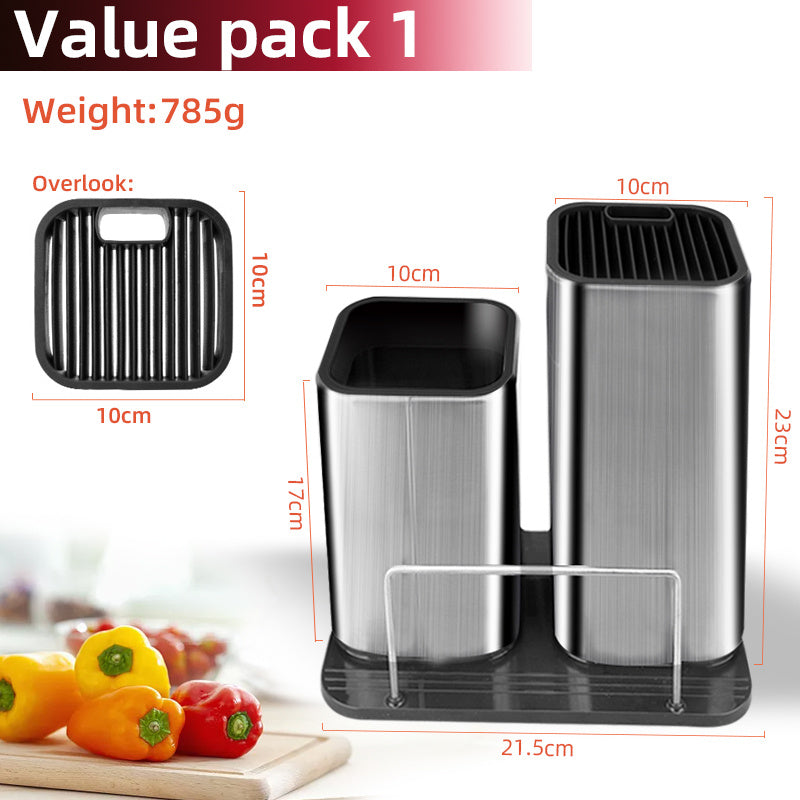 a group of silver containers with black handles