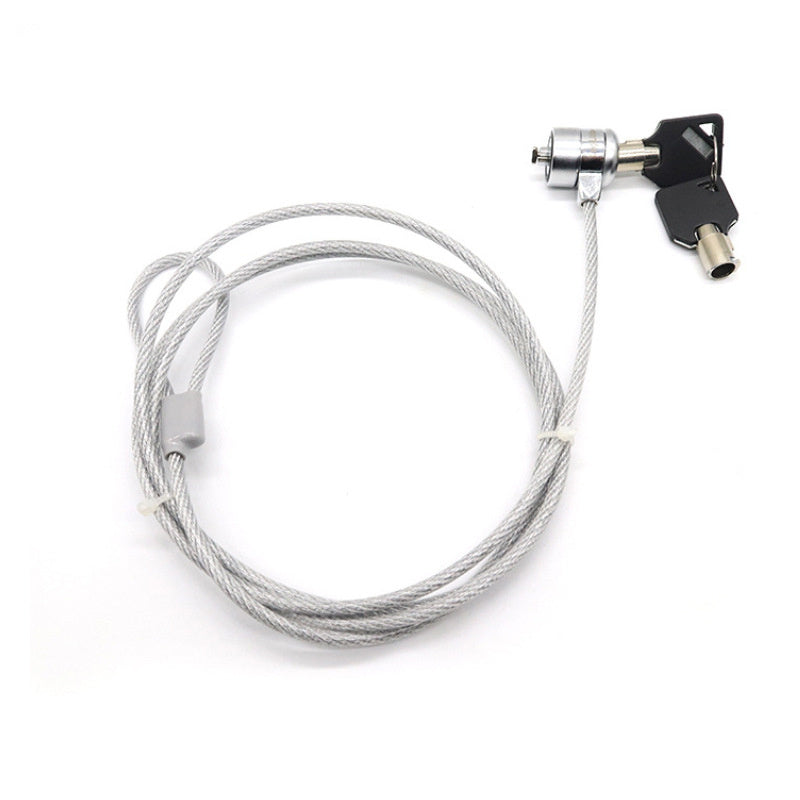 a lock with a key attached to a cable