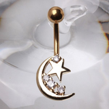 Gold Crescent Moon & Shinning Star Navel Ring