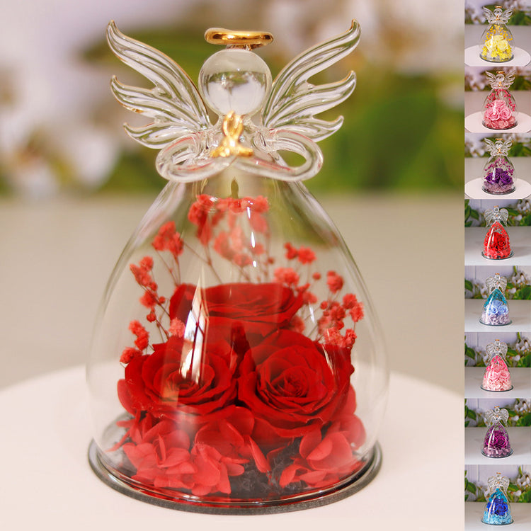 a glass dome with roses inside