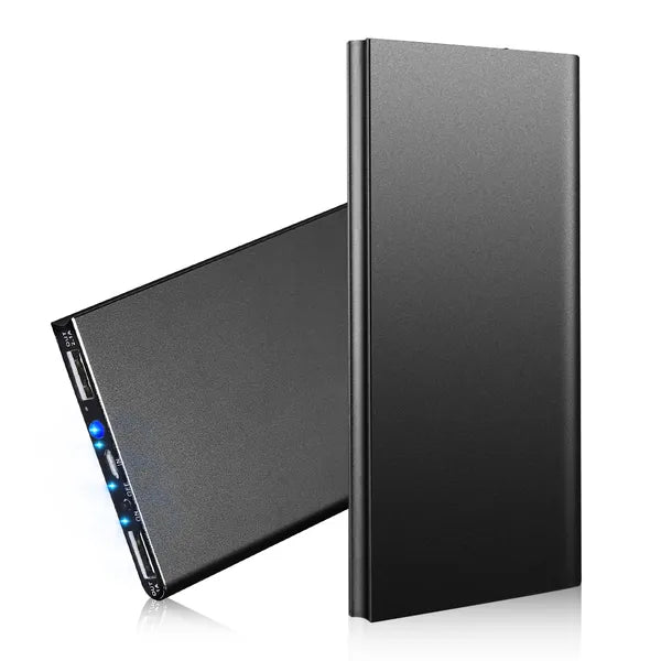 a black rectangular object with blue lights