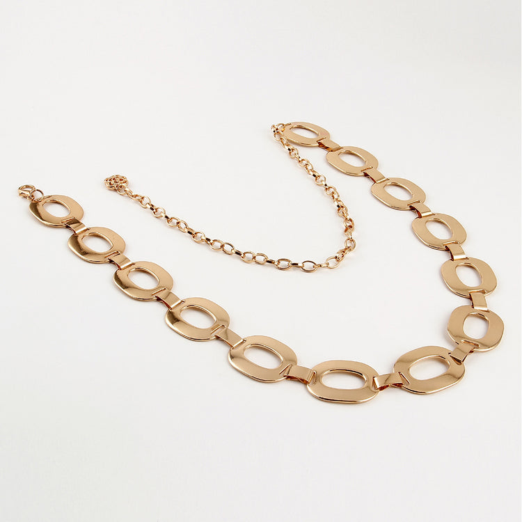 a gold chain with ovals on it