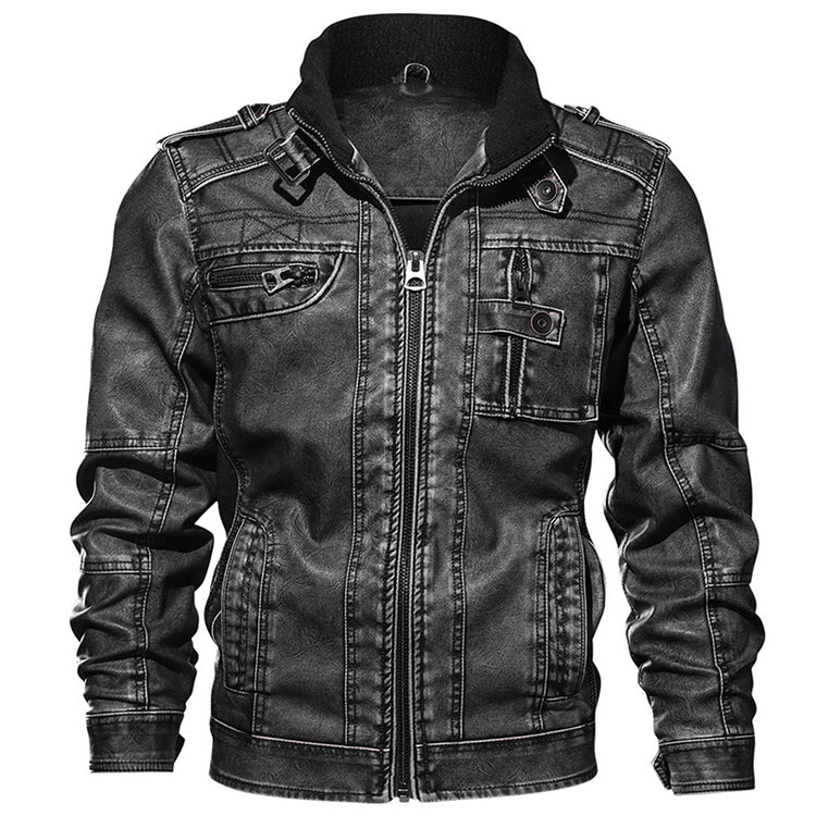 a black leather jacket with zipper