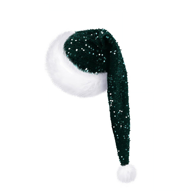 a green and white santa hat