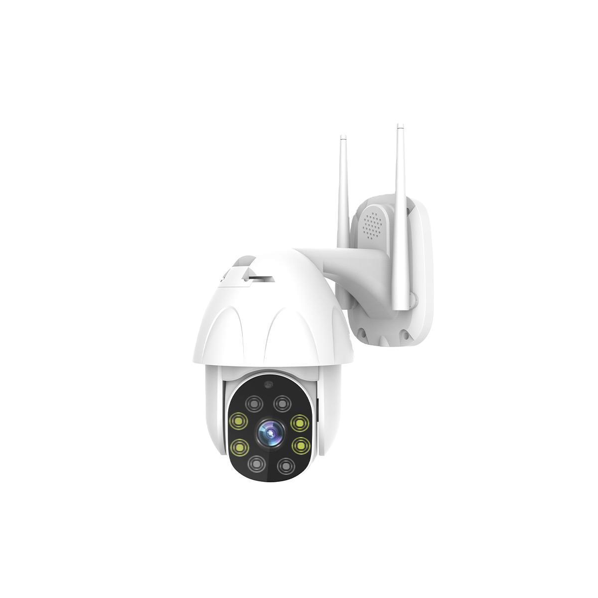 a white cctv camera with antenna