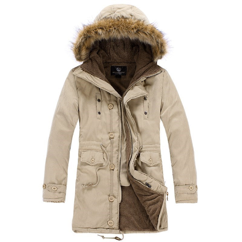 a tan coat with a fur hood