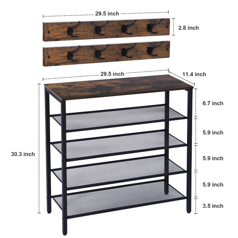 a shelf with hooks and a shelf with measurements