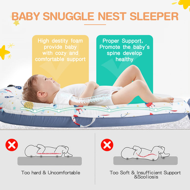 a baby lying on a baby bed