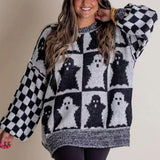 Women's Ghost and Checkerboard Print Sweater