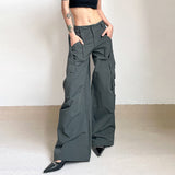 Crumpled Design Irregular Pockets Loose Wide Leg Trousers Casual Mopping Pants
