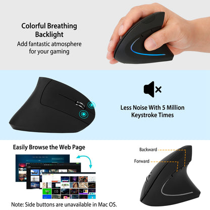 2.4G Wireless Vertical Mouse Ergonomic Optical Mice With 6 Buttons 3 Adjustable DPI 800 1200 1600 Levels For Laptop PC Computer