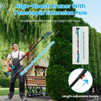 1Set Pole Mini Hedge Trimmer And Grass Shear Electric Cordless Handheld Hedge Trimmer With 90Degree Rotatable Head Telescopic Extension Pole Gloves Goggles 2Pcs 21V Batteries