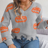 Women's Pumpkin-Detail Long-Sleeve Sweater