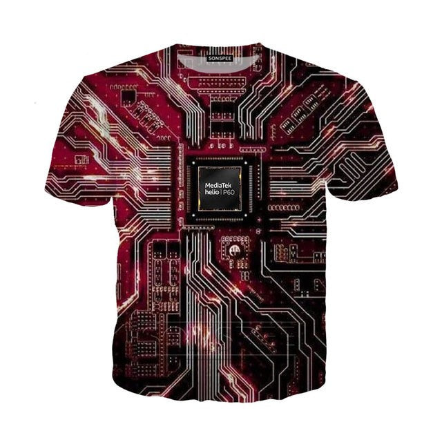 Mechanical Motherboard Printing 3D Digital Printing Men's New Short Sleeve
