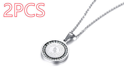 Stainless Steel Rhinestone Prayer English Scripture Pendant