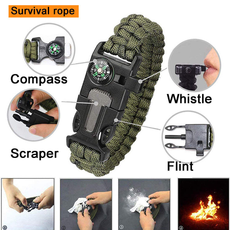 a survival bracelet with compass and other items