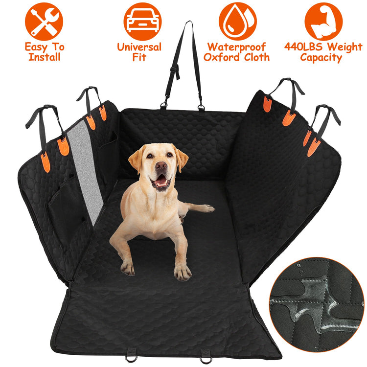 a dog sitting in a car seat