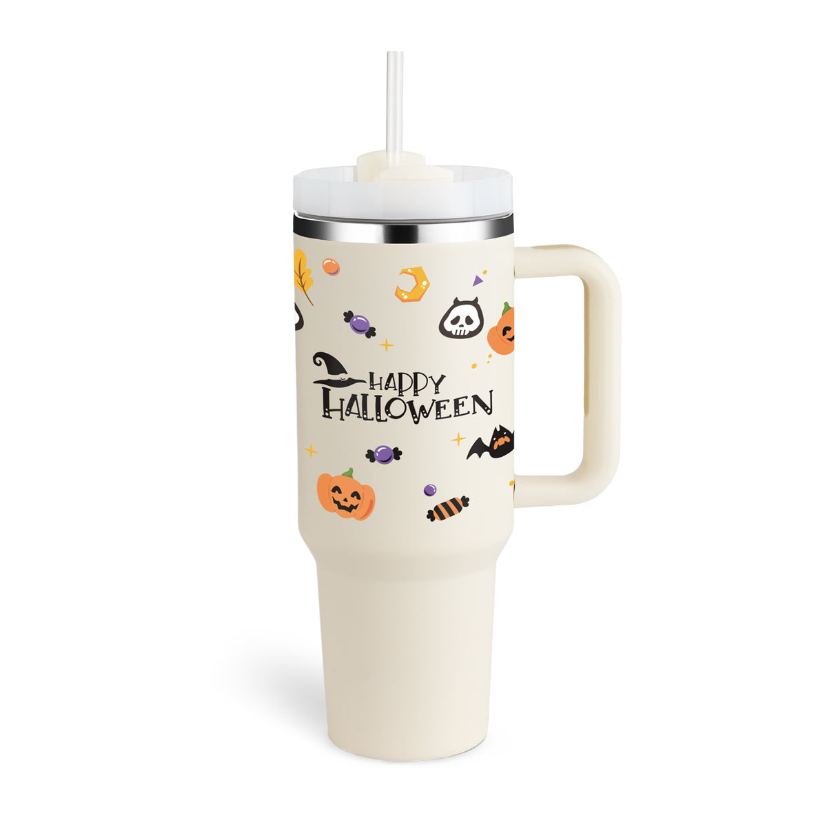 a white cup with a straw