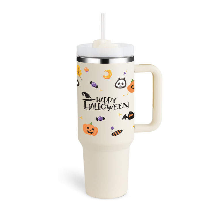 a white cup with a straw