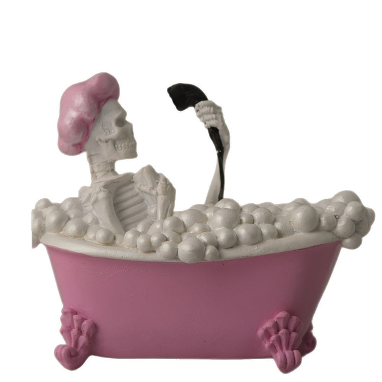 a skeleton in a bathtub