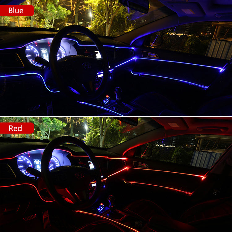 a car with lights in the front and the inside of it