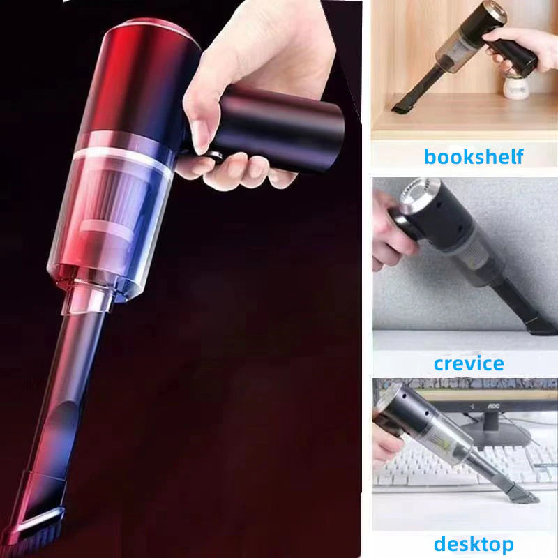 a collage of a hand holding a vacuum cleaner