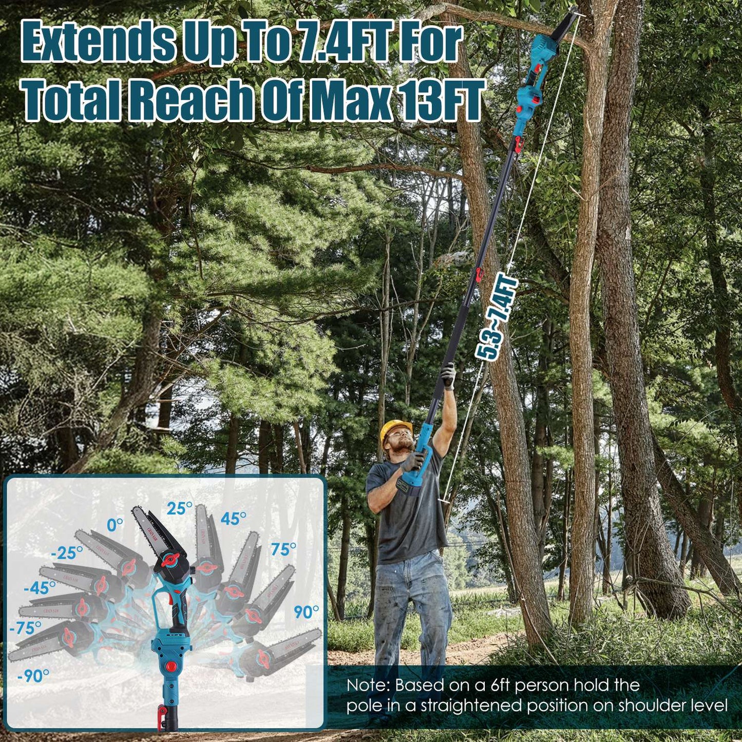 Cordless Pole Saw And Mini Chainsaw With Extension Pole 21V Battery 6IN Electric Brushless Pole Chainsaw With Digital Display Auto Oiler Safety Switch For Tree Trimming