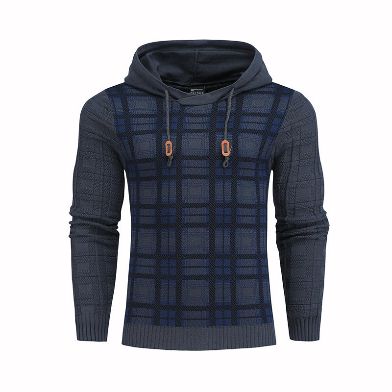a blue and black sweater with a hood
