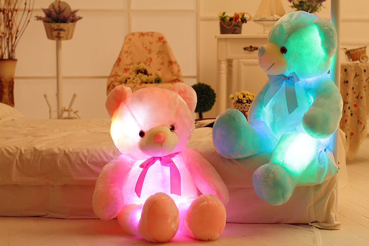 a two stuffed animals with lights