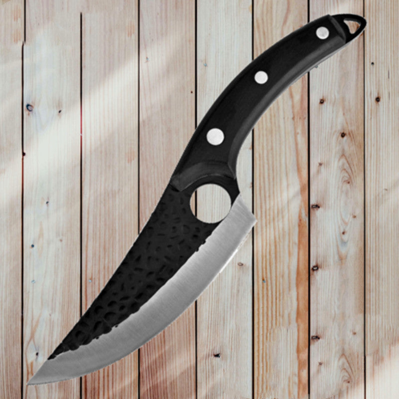 a knife with a black handle
