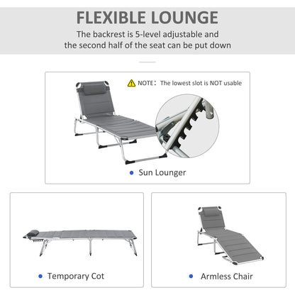Folding Lounge Chair Outdoor 5-Level Reclining Chaise Lounge Chair Outdoor Camping Tanning Chair with Frame