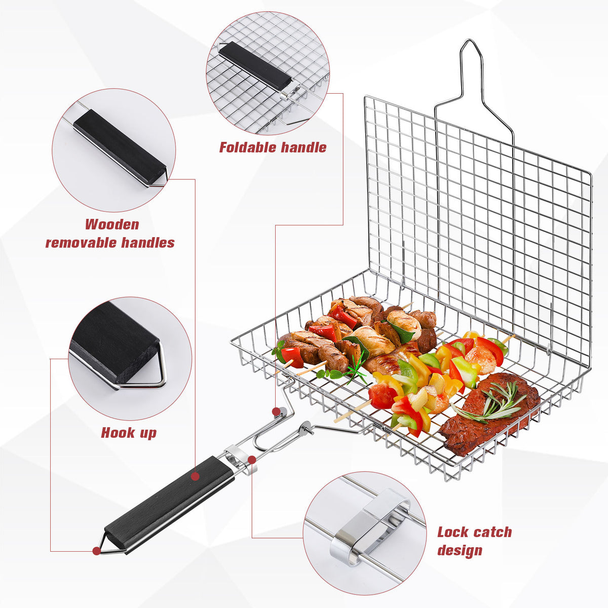 a grill with meat and vegetables