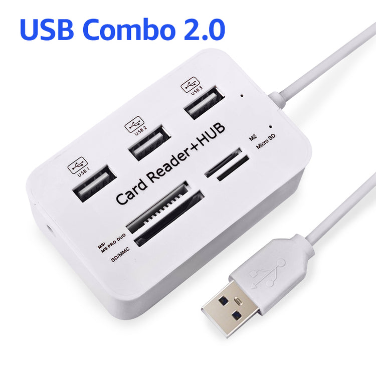 a white usb card reader with a cable