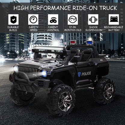 Kids Ride-On Car 12V RC 2-Seater Police Truck Electric Car For Kids with Full LED Lights