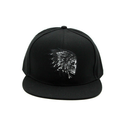 a black hat with a skull on it