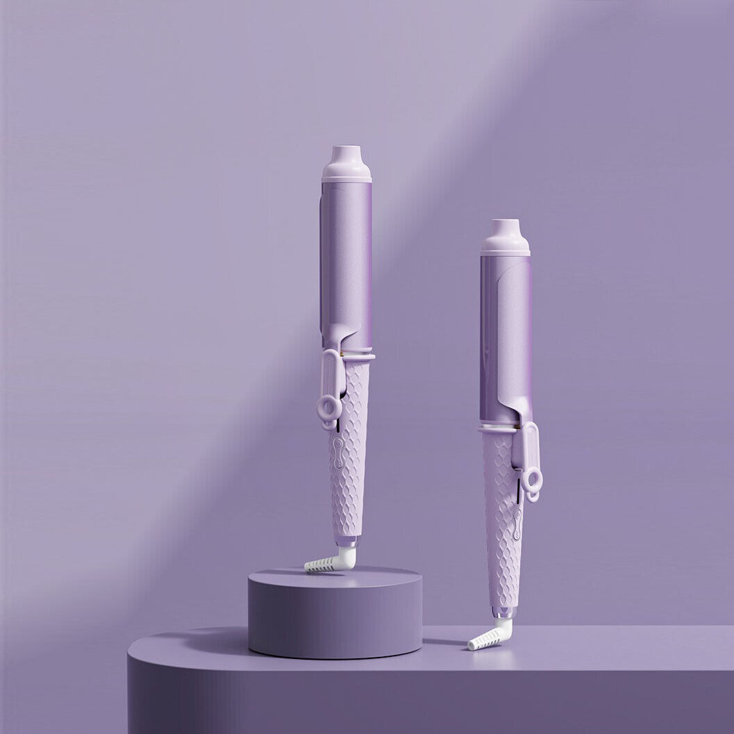 a pair of purple hair curlers on a round platform