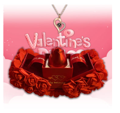 a red box with a rose in it