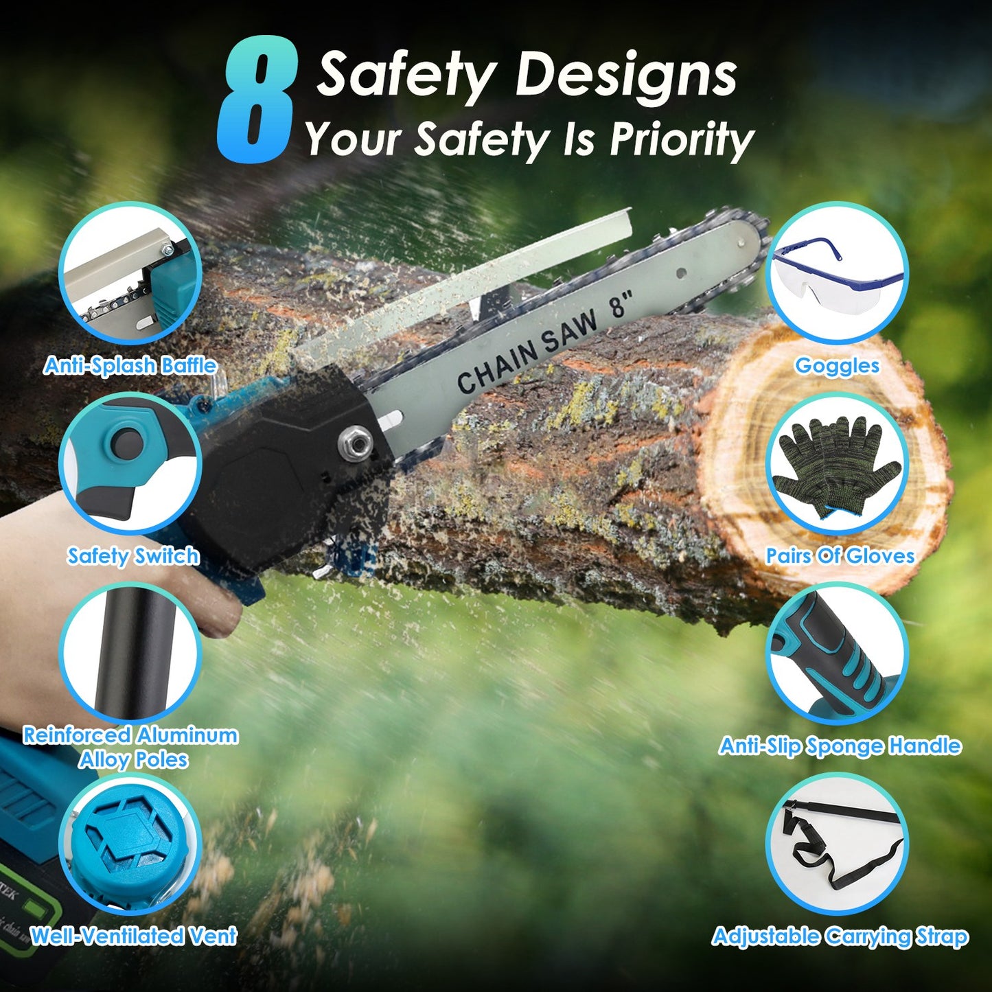 1Set 2 In1 Cordless Pole Saw And Mini Chainsaw With Extension Pole 21V Battery 8in Electric Brushless Pole Chainsaw With Auto Oiler Safety Switch 6.4LBS Lightweight For Tree Trimming