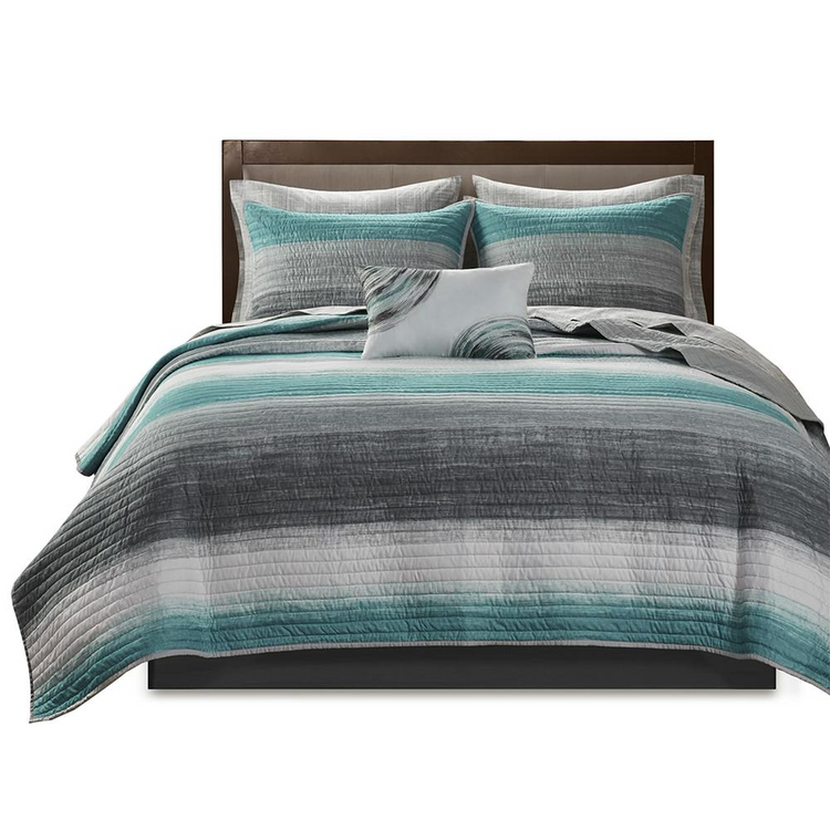 a bed with a bed spread
