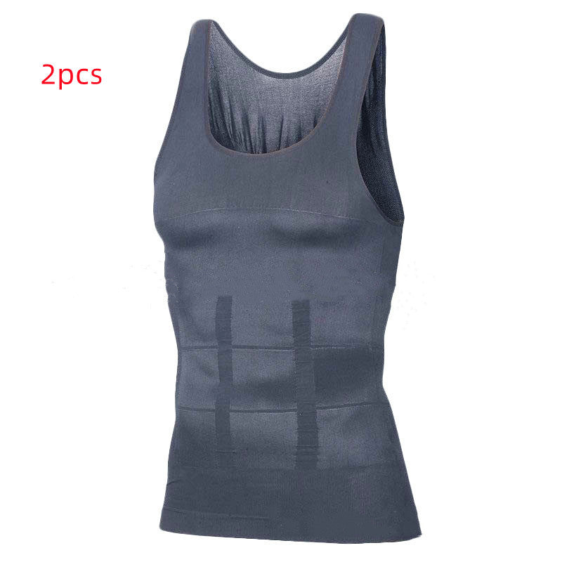 a grey tank top with red text