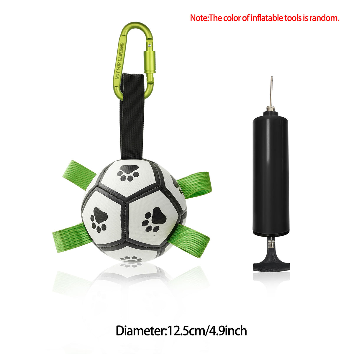 a ball with a leash next to a black pump