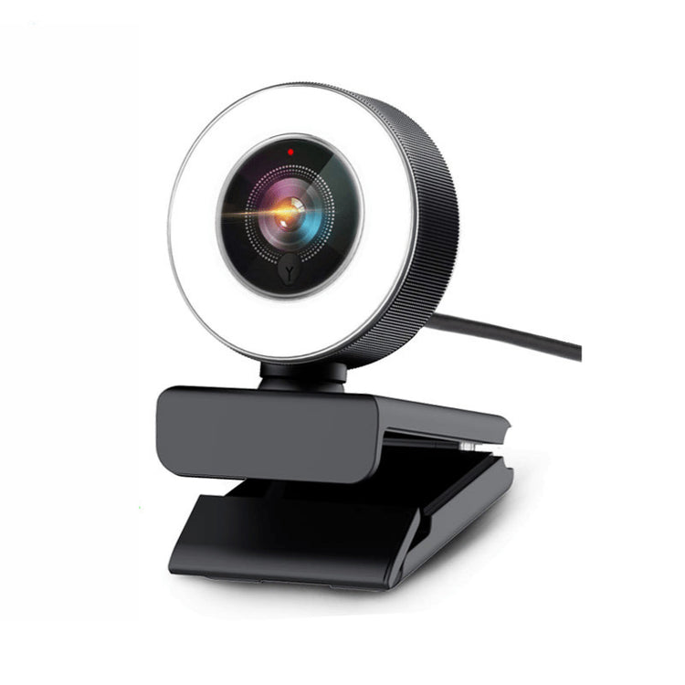 a black webcam with a white circle