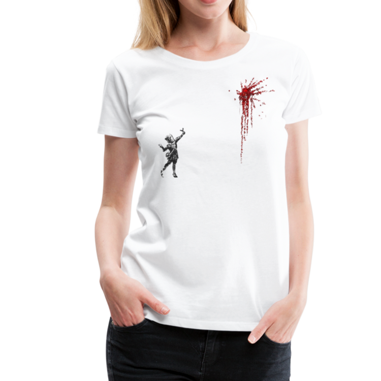 a woman in a white shirt