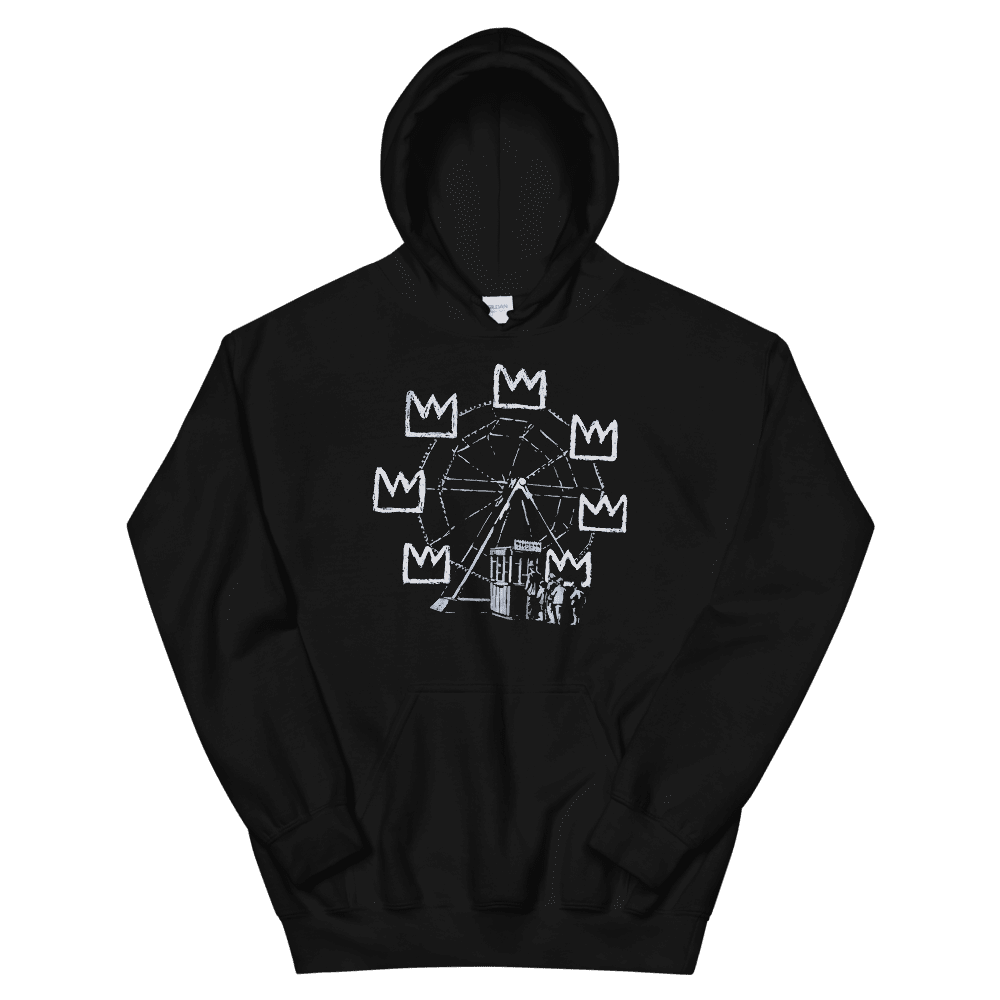 a black hoodie with a picture of a ferris wheel