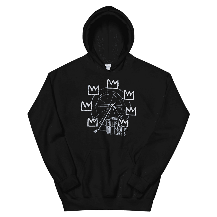 a black hoodie with a picture of a ferris wheel