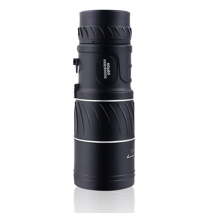 a black telescope with a white background