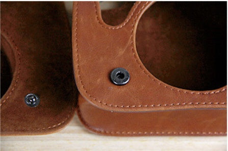 close-up of a brown leather bag