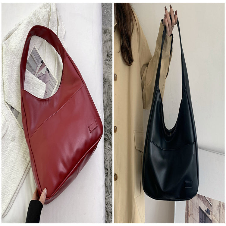 a collage of a woman holding a red and black purse