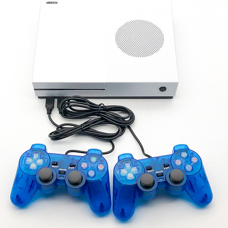 a video game console and controller